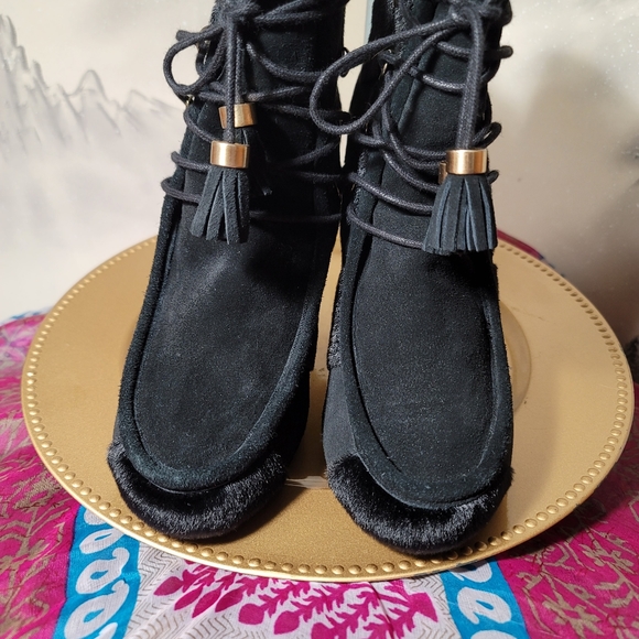 NWOT. Mark. black suede w/faux fur and gold embellishment boots.  Size 9. (166) - Picture 6 of 7